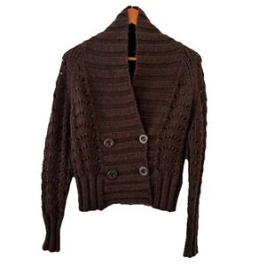 Roberto Collina Chocolate Brown Cardigan Sweater Womens Size S Wool Cable Knit